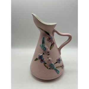 1950s Hull Pottery Pink Serenade Bird Ewer Pitcher Raised Songbirds Springtime